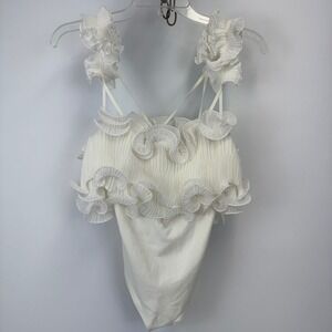 Free People Intimately FP Ruffle Bodysuit XS Ivory Pleated Sheer Romantic NWOT